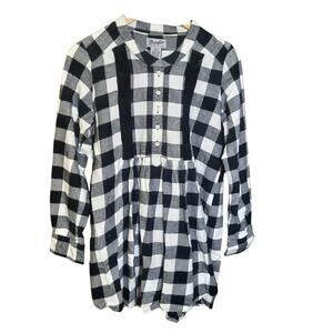 Wrangler Womens Wrancher Black Buffalo Print Lace Accents Smock Style Top Size S